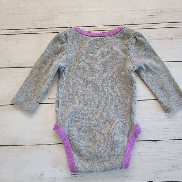 ♡ 5/$20 - Circle Girl's Gray Purple Elephant Long Sleeve Bodysuit 0-3mo. - Picture 3 of 6